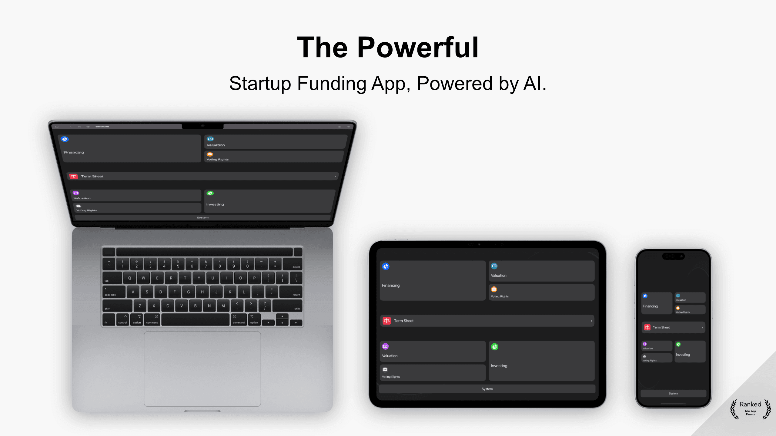 ios and macos devices with venture capital app for term sheet and financing