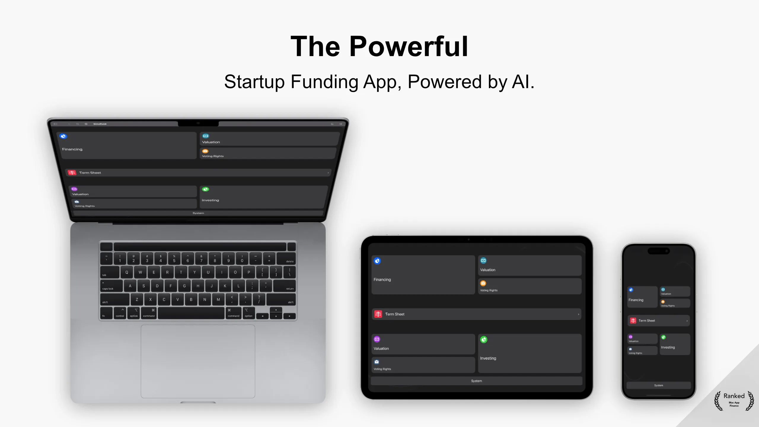 ios and macos devices with venture capital app for term sheet and financing