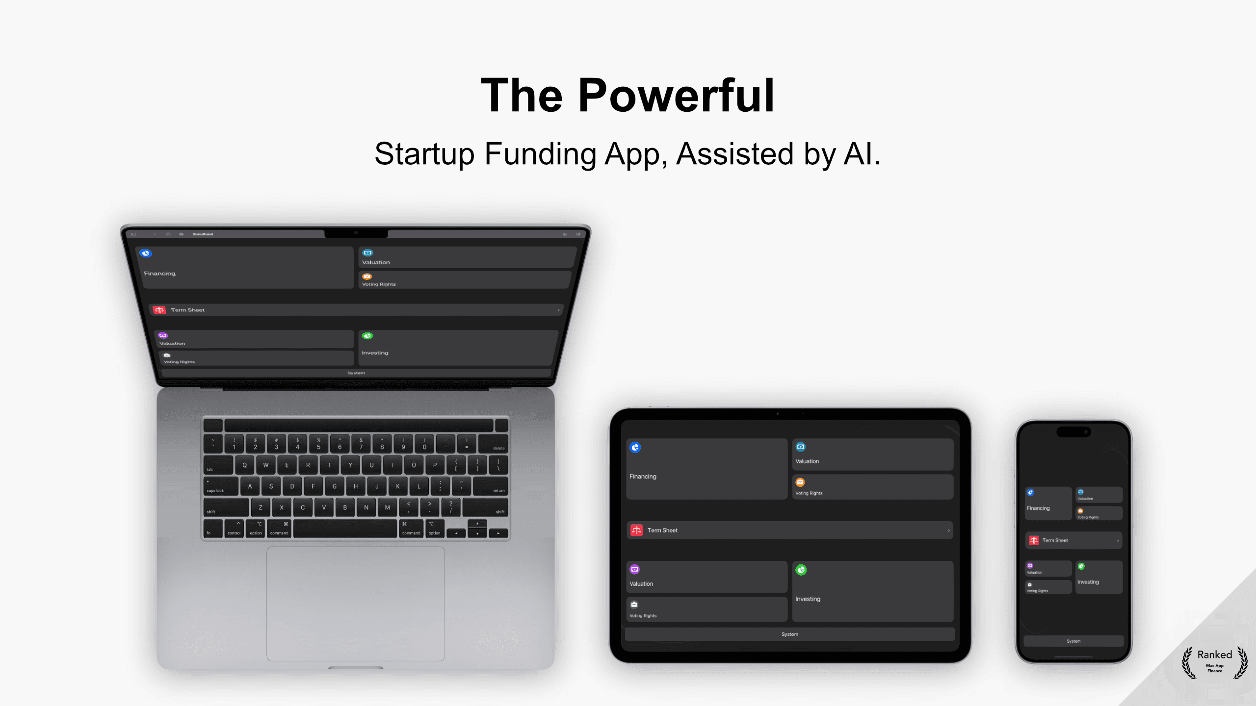 ios and macos devices with venture capital app for term sheet and financing