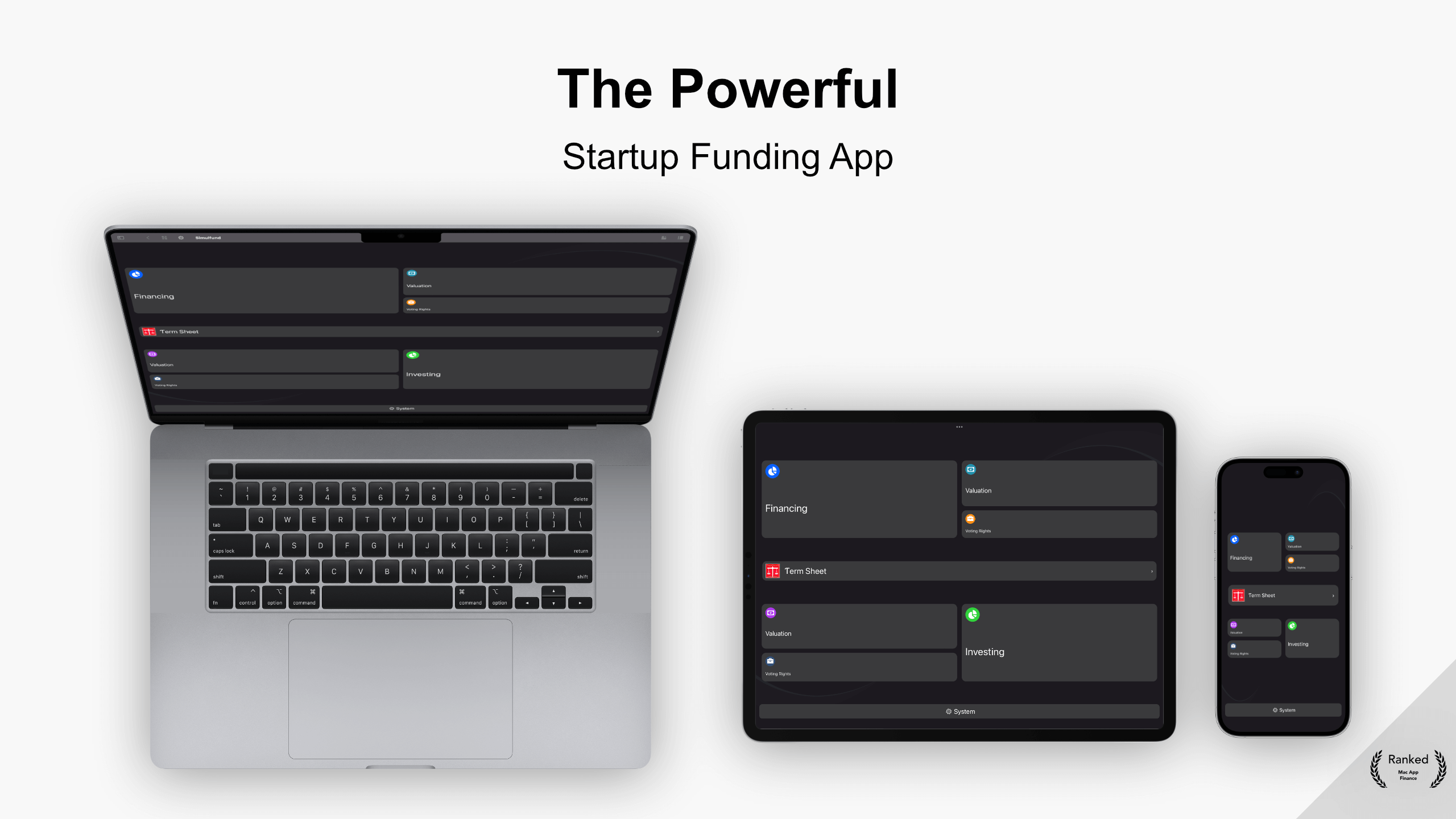 ios and macos devices with venture capital app for term sheet and financing