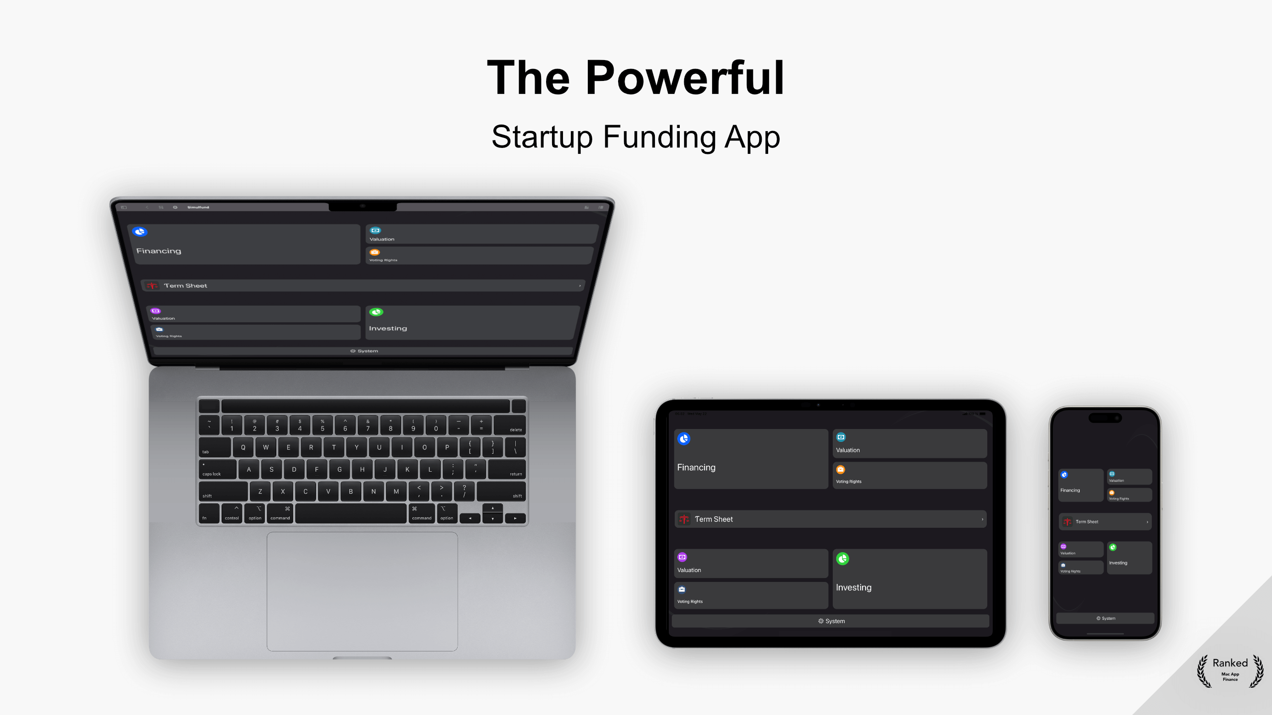 ios and macos devices with venture capital app for term sheet and financing