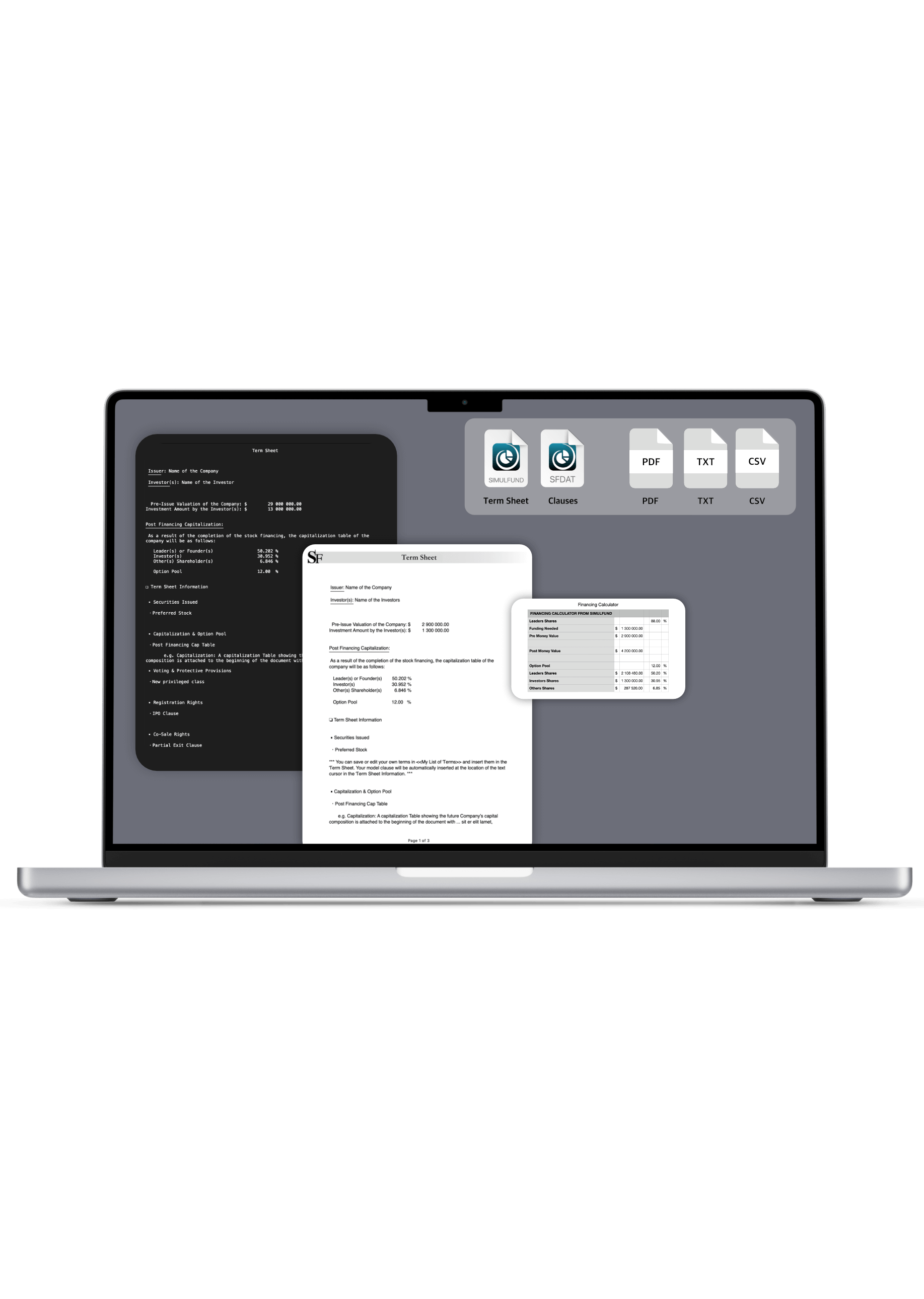 export pdf csv text from venture capital app for term sheet and financing